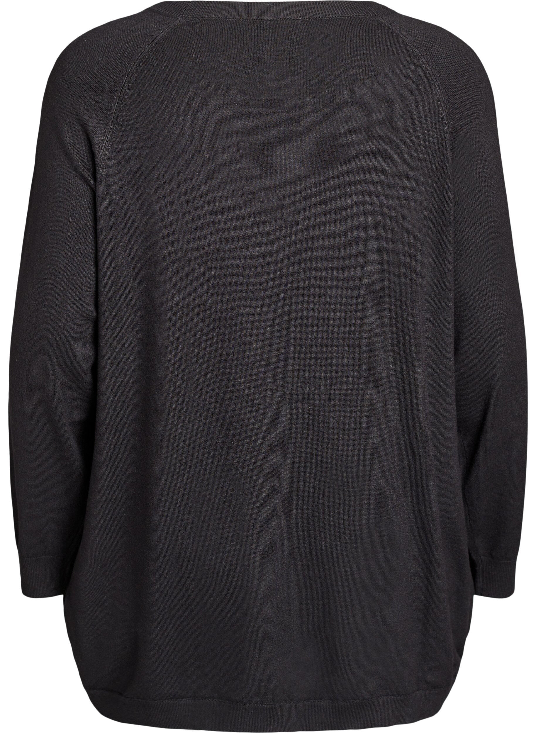 Zizzi Blouse en maille avec boutons sur le c&ocirc;t&eacute;, Noir, Packshot image number 1