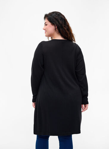 Gebreide jurk met v-hals van katoenmix, Black, Model image number 1
