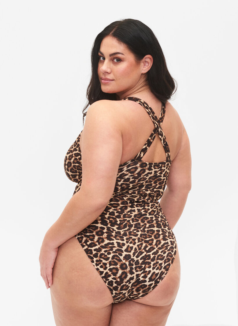 Badpak met gekruiste rug en uitneembare inzetstukken, Leopard Print, Model image number 1