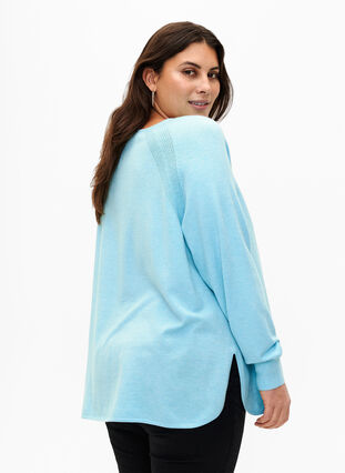 Gebreide blouse met raglanmouwen, Blue Curacao Mel., Model image number 1