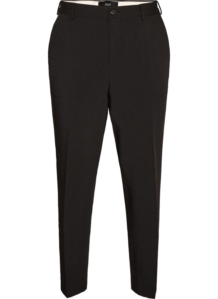 Getailleerde broek met hoge taille en persvouwen, Zwart, Packshot image number 0