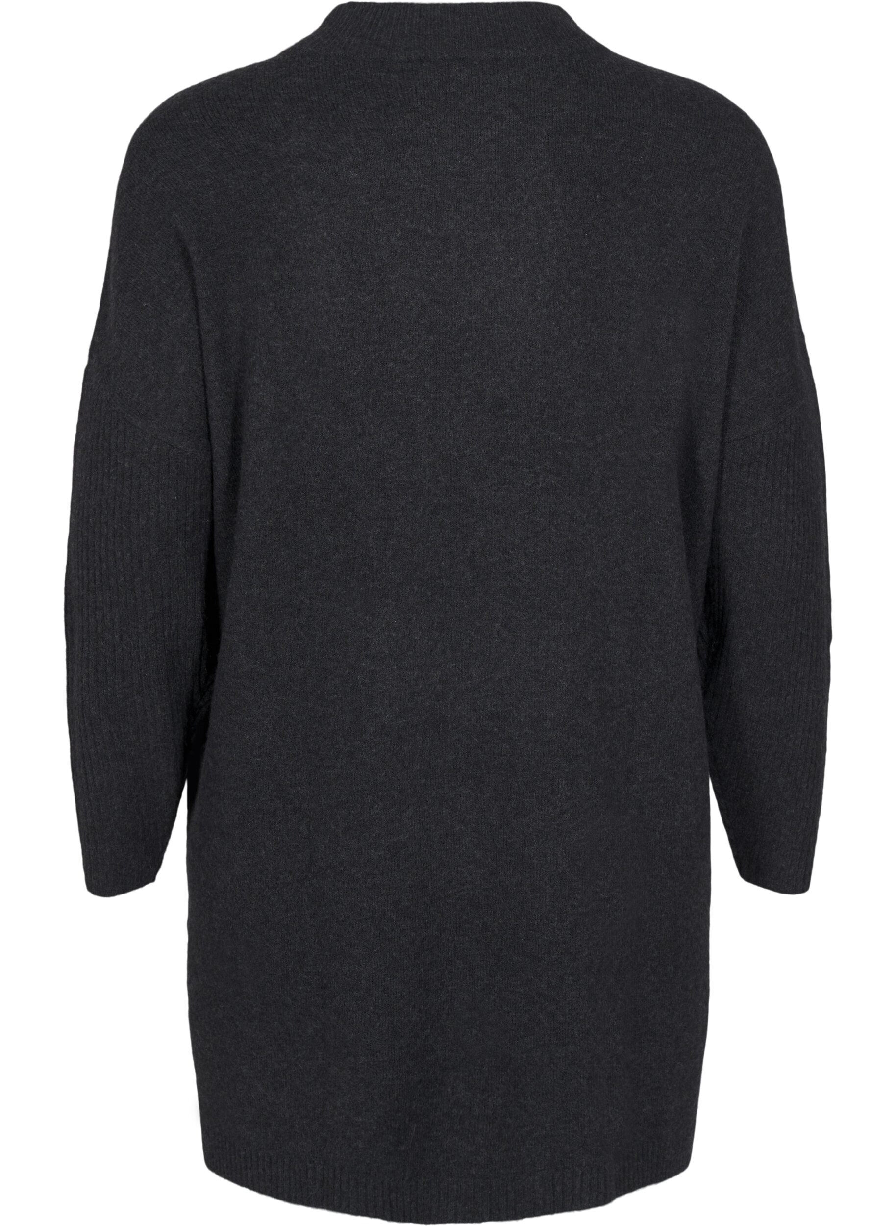 ZizziLange gebreide blouse met lange mouwen, Dark Grey Melange, Packshot image number 1