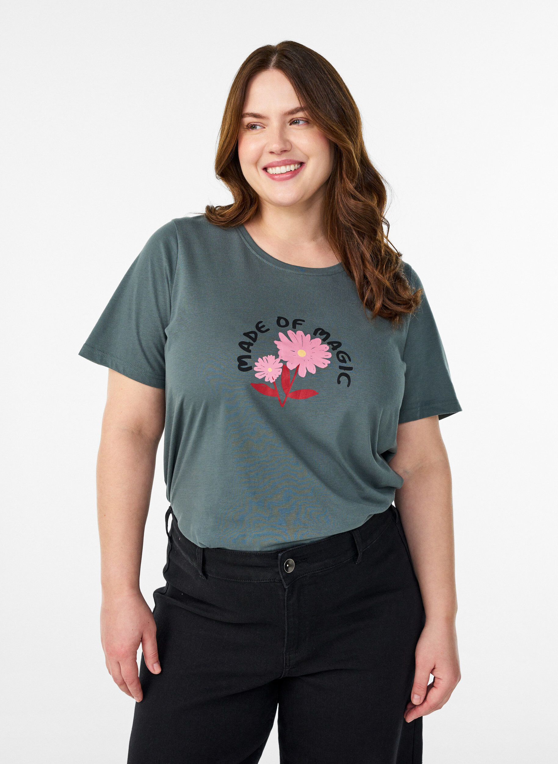 T-shirt met print, Groen, Model