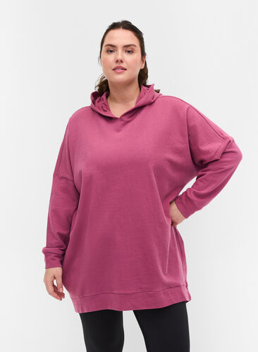 Katoenen sweatshirt met capuchon en high-low effecet, Violet Quartz, Model image number 0
