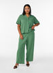 High-waist katoenen mousseline broek met losse pijpen, Groen, Model image number 0