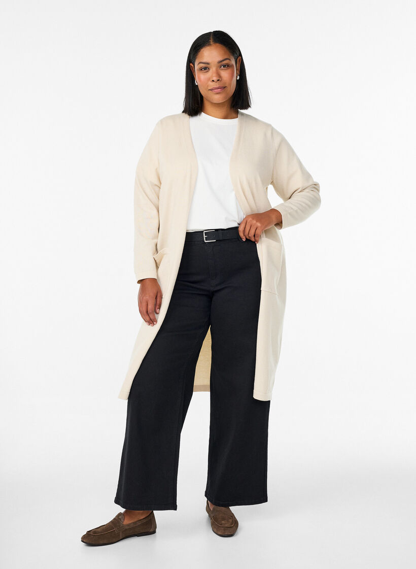 Lang, open vest met zakken, Beige, Model image number 0