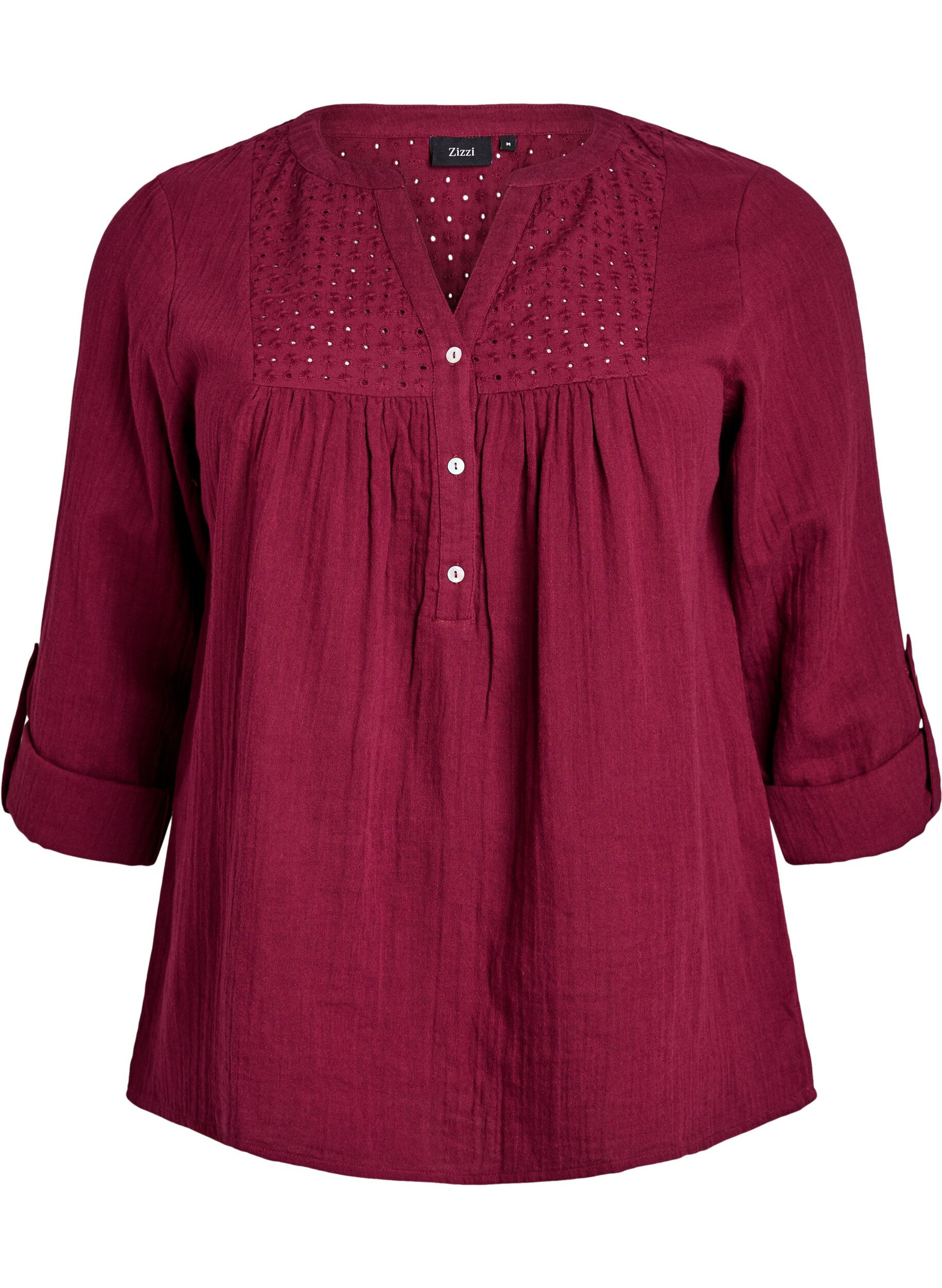 ZizziBlouse en mousseline de coton avec broderie anglaise, Bordeaux fonc&eacute;, Packshot image number 0