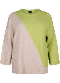 Blouse tricotée à encolure ronde et à blocs de couleurs