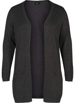 Long cardigan tricoté dans un mélange de viscose, Dark Grey Melange, Packshot image number 0