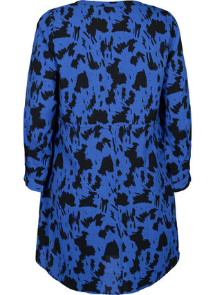 Bedrukte jurk met koord in de taille, Black Blue AOP, Packshot image number 1