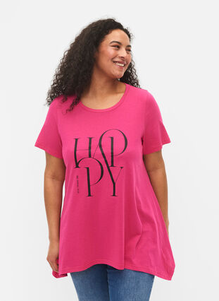 T-shirt en coton avec imprimé de texte, Beetroot Purple HAP, Model image number 0