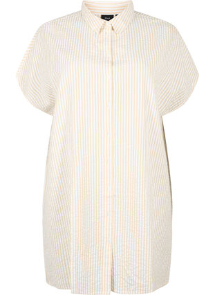 Chemise longue à rayures en coton, White/Natrual Stripe, Packshot image number 0