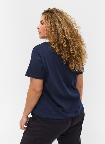 T-shirt en coton bio avec détail dentelle, Navy Blazer, Model image number 1