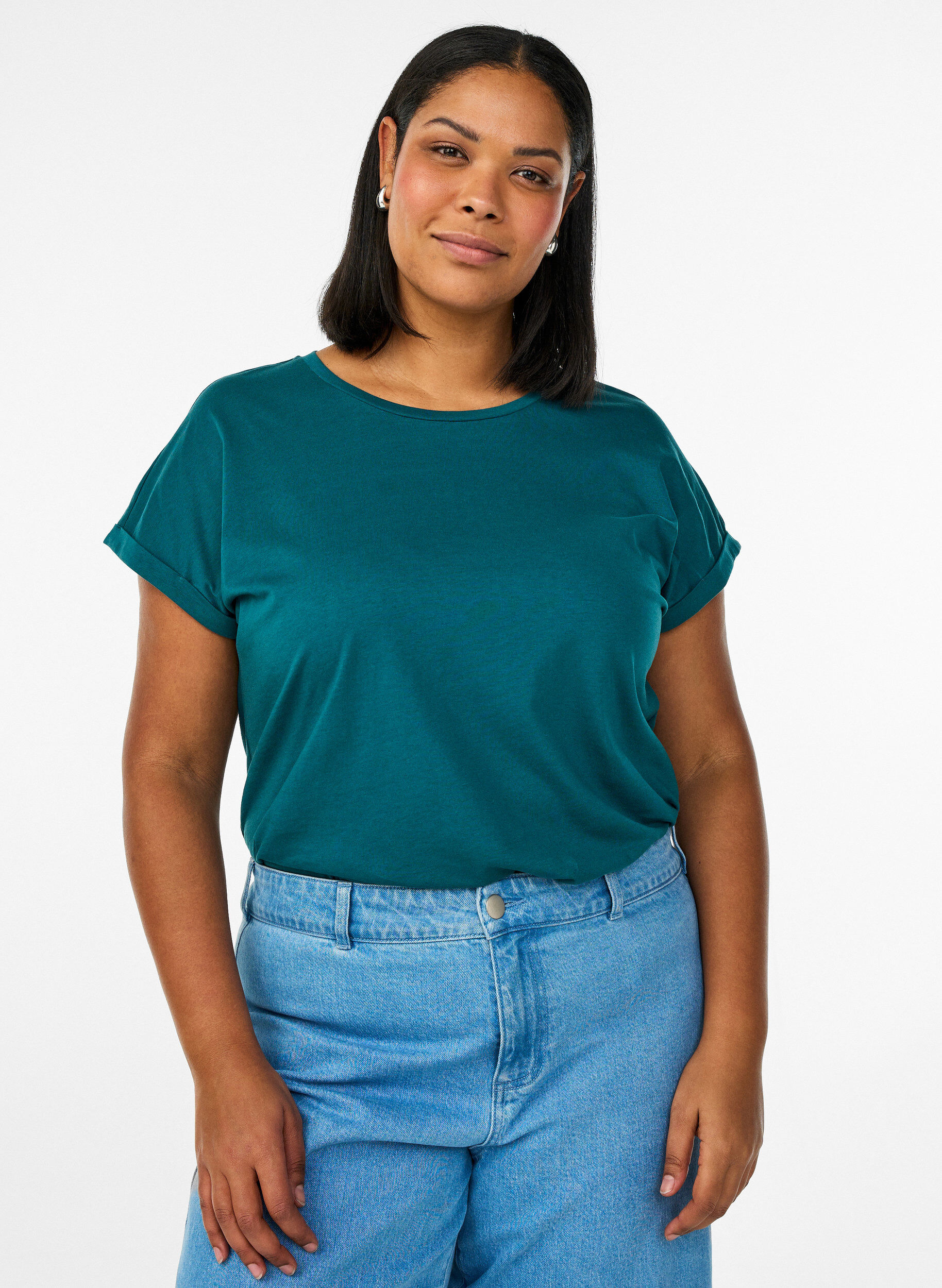 ZizziT-shirt met korte mouwen van katoenmix, Groen, Model image number 0