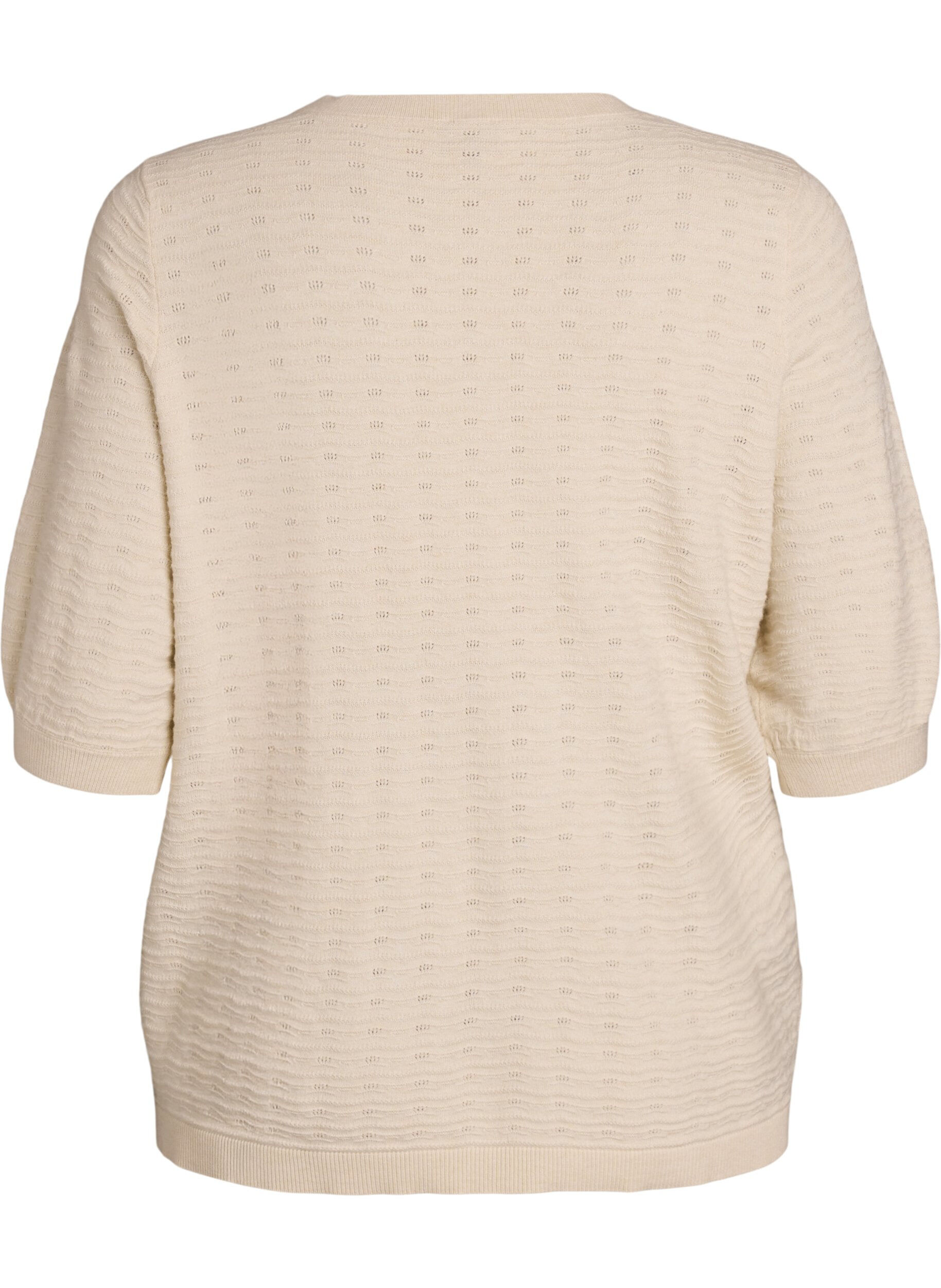 ZizziGebreide blouse met structuurpatroon en korte mouwen, Beige, Packshot image number 1