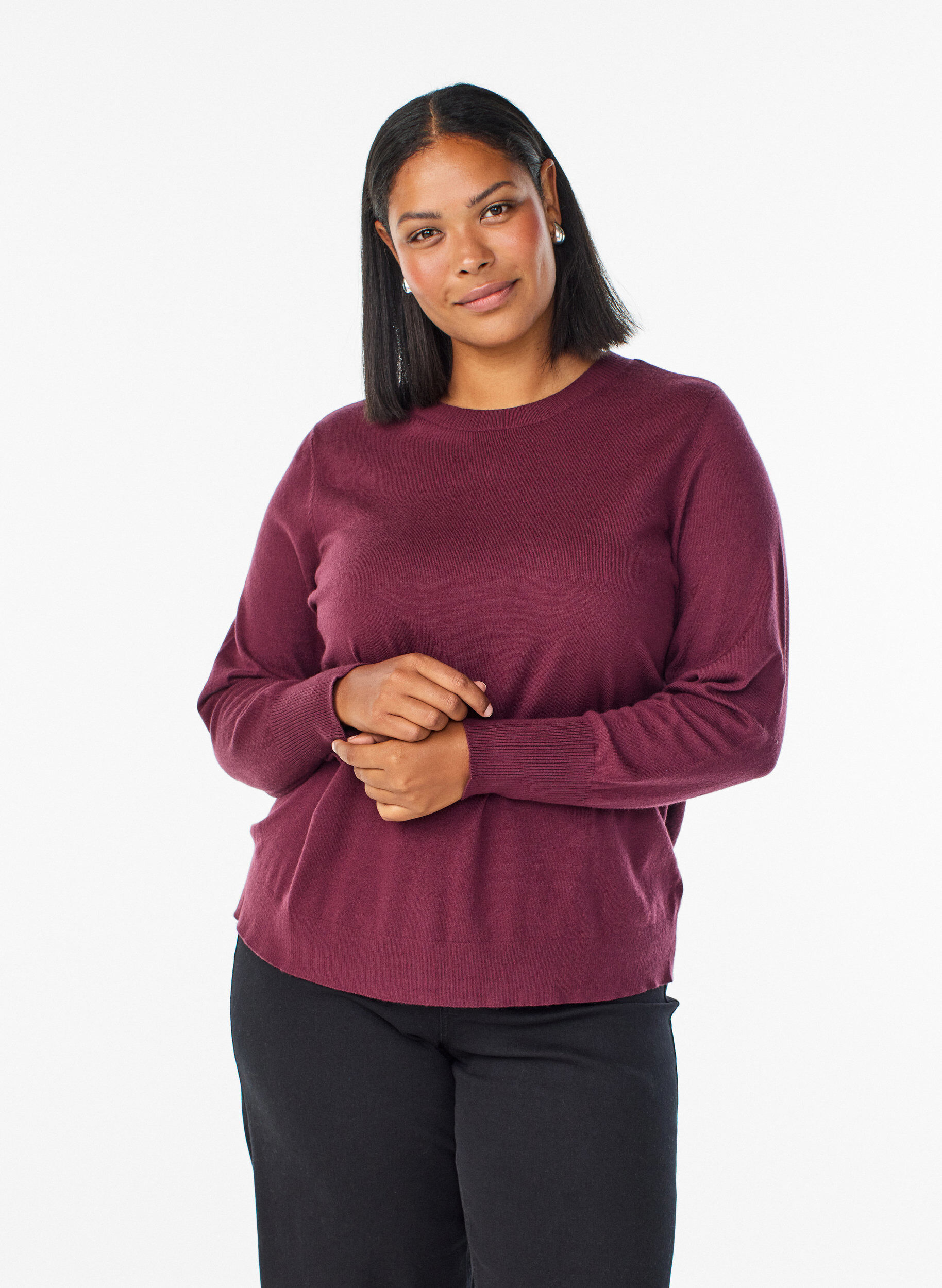 ZizziGebreide blouse met ronde hals, Rood, Model image number 0