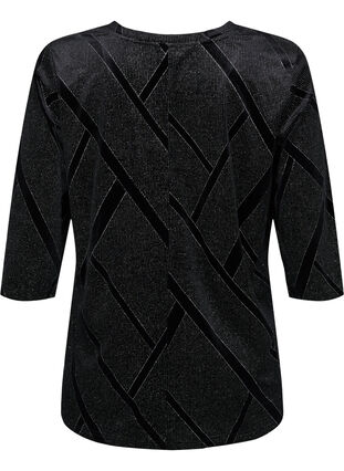 Velours blouse met glitter en 3/4 mouwen, Black, Packshot image number 1