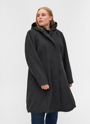 Veste à capuche avec laine, Dark Grey Melange, Model image number 0