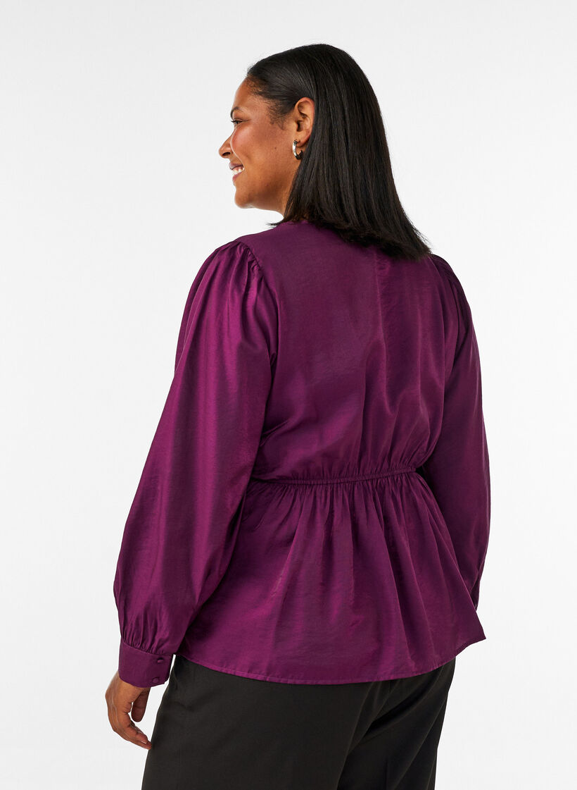 Glanzende viscose blouse met peplumeffect, Paars, Model image number 2