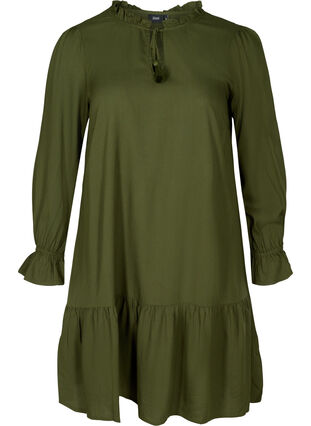 Viscose jurk met koordsluiting, Rifle Green, Packshot image number 0