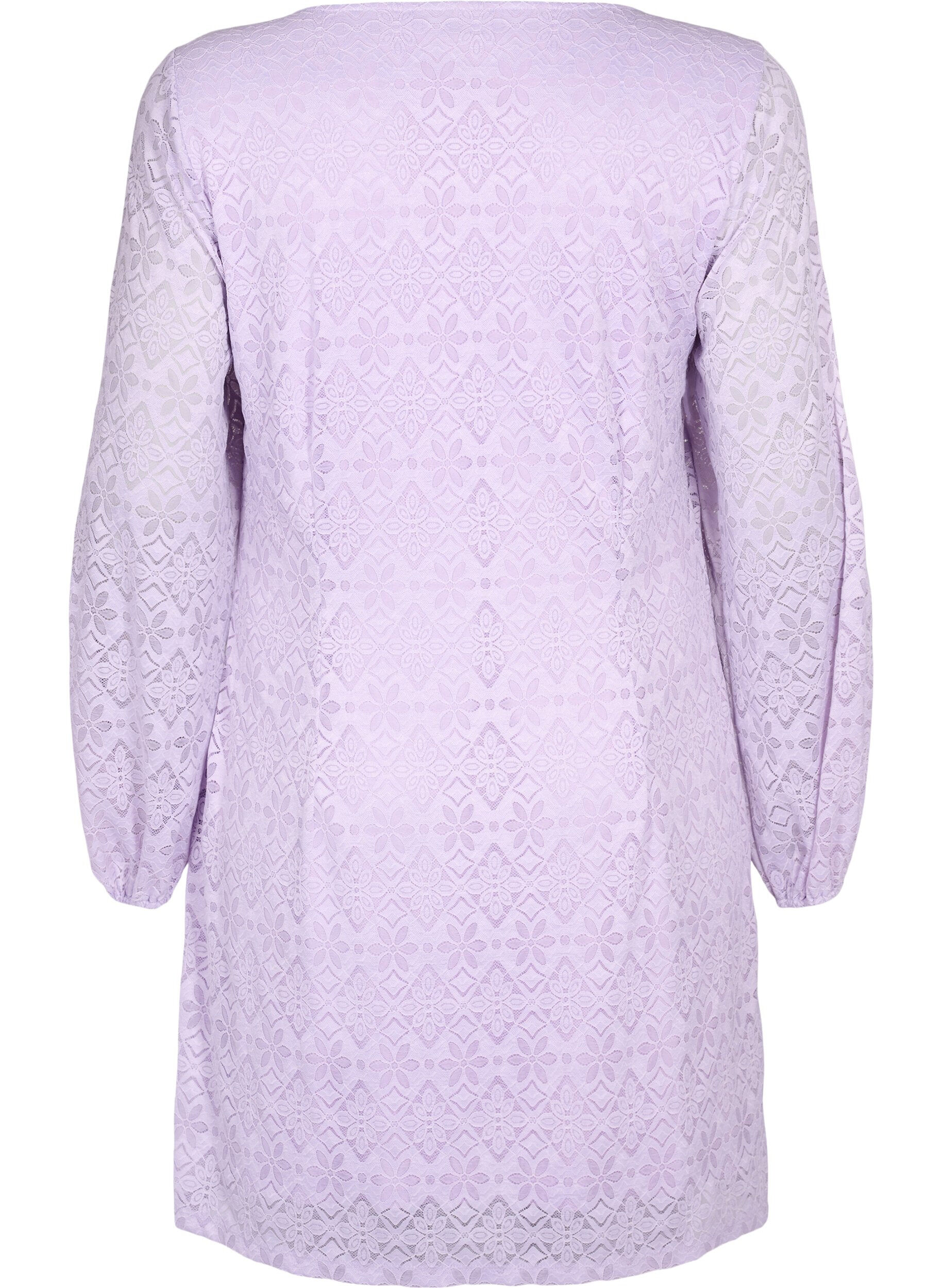 ZizziKanten jurk met v-snit en lange mouwen, Pastel Lilac, Packshot image number 1