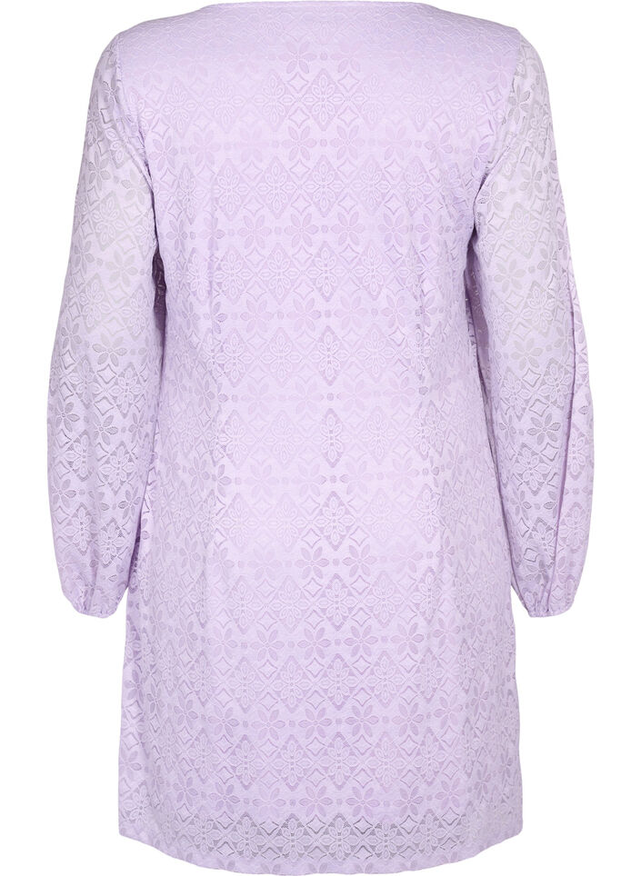 Robe en dentelle avec découpe en V et manches longues, Pastel Lilac, Packshot image number 1