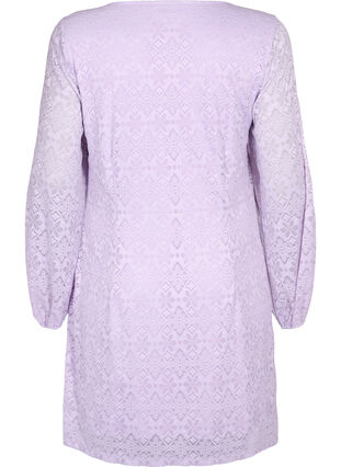 Robe en dentelle avec découpe en V et manches longues, Pastel Lilac, Packshot image number 1