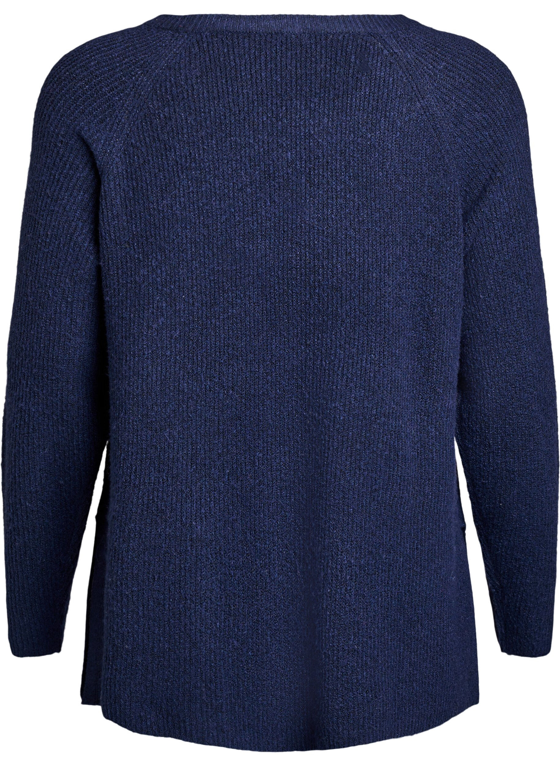 Zizzi Pull en maille &agrave; motif diagonal et manches raglan, Bleu, Packshot image number 1
