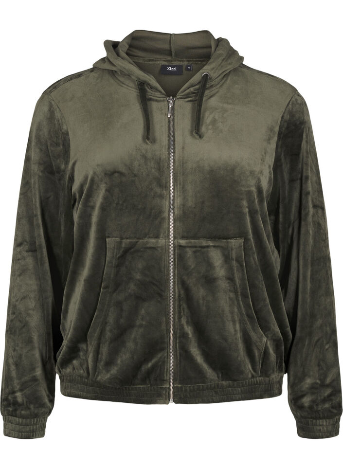 Cardigan en velours à capuche, Rosin, Packshot image number 0