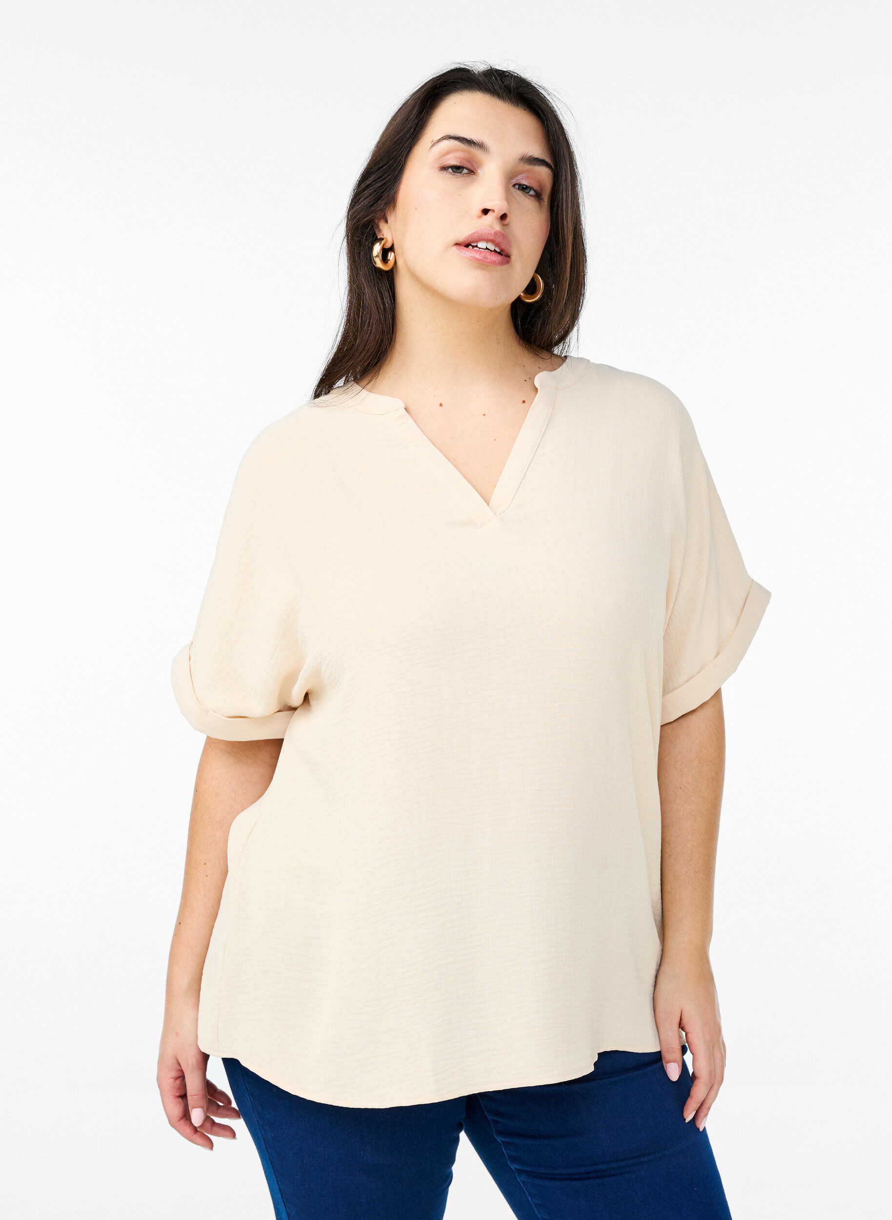 ZizziLuchtige blouse met korte mouwen, Beige, Model image number 0