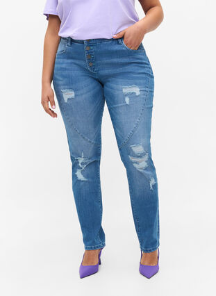 Slim fit Emily jeans met slijtage, Light blue, Model image number 2
