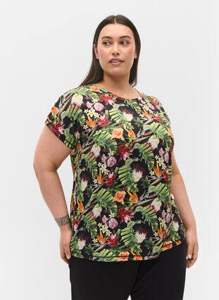 T-shirt de sport à manches courtes avec imprimé, Palm Flower AOP, Model image number 0