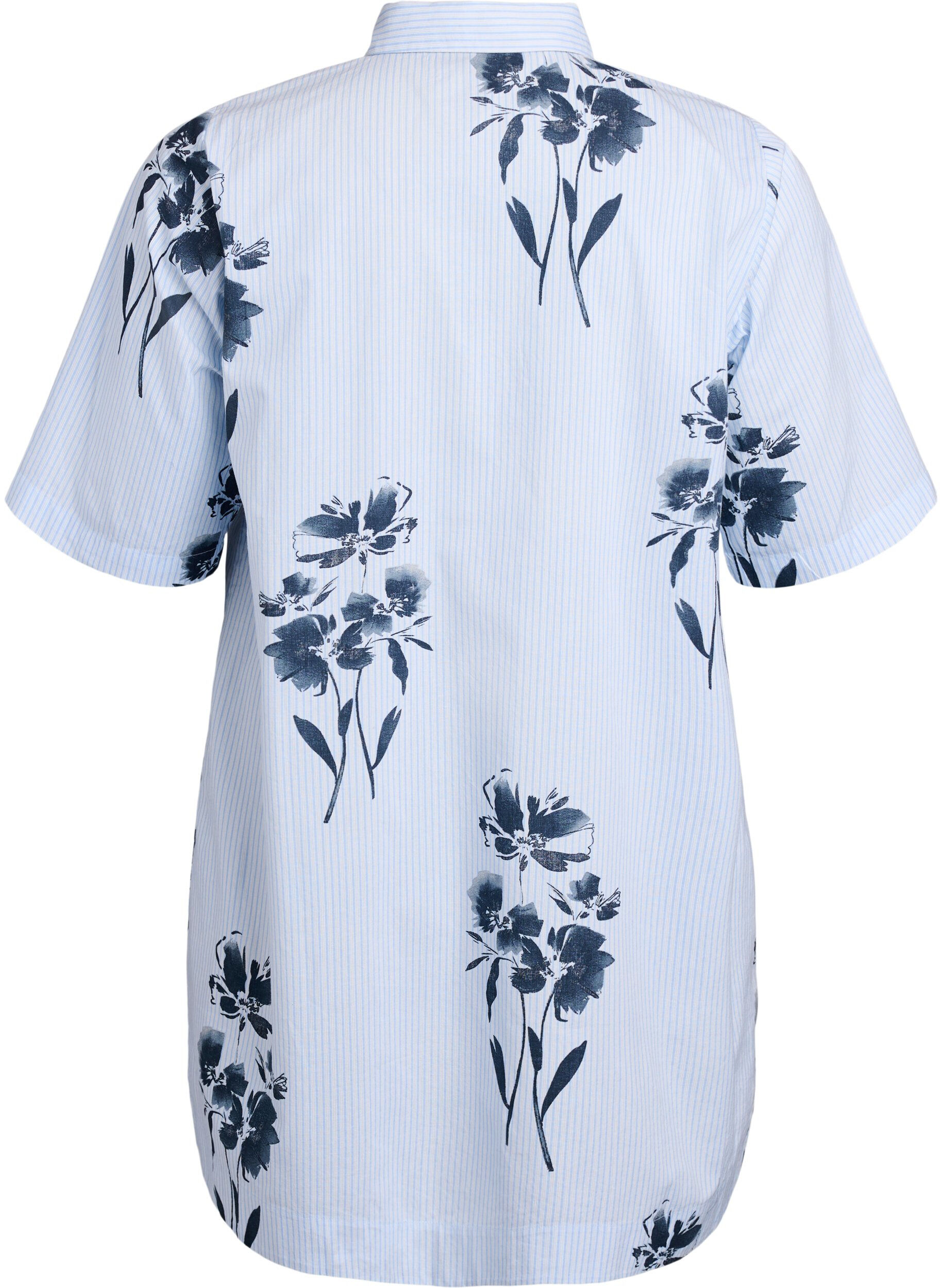 ZizziLang shirt met strepen en bloemenprint, Blauw, Packshot image number 1