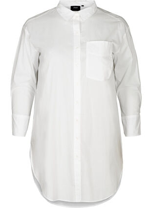 Chemise longue en coton avec poches poitrine, Bright White, Packshot image number 0