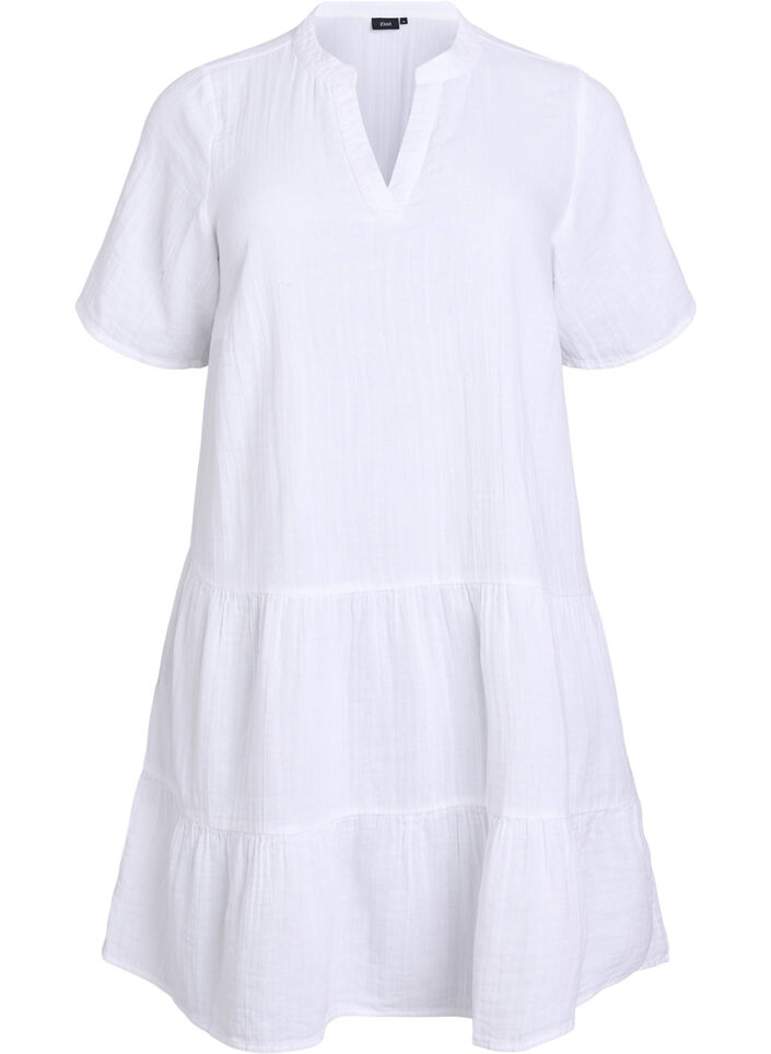 Robe courte &eacute;vas&eacute;e en mousseline de coton, Blanc, Packshot image number 0