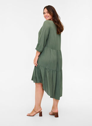 Viscose jurk met 3/4 mouwen en a-lijn, Thyme, Model image number 1