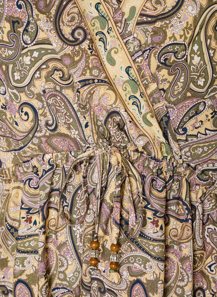 Tunique en viscose &agrave; imprim&eacute; cachemire et lien &agrave; nouer, Jaune, Packshot image number 2