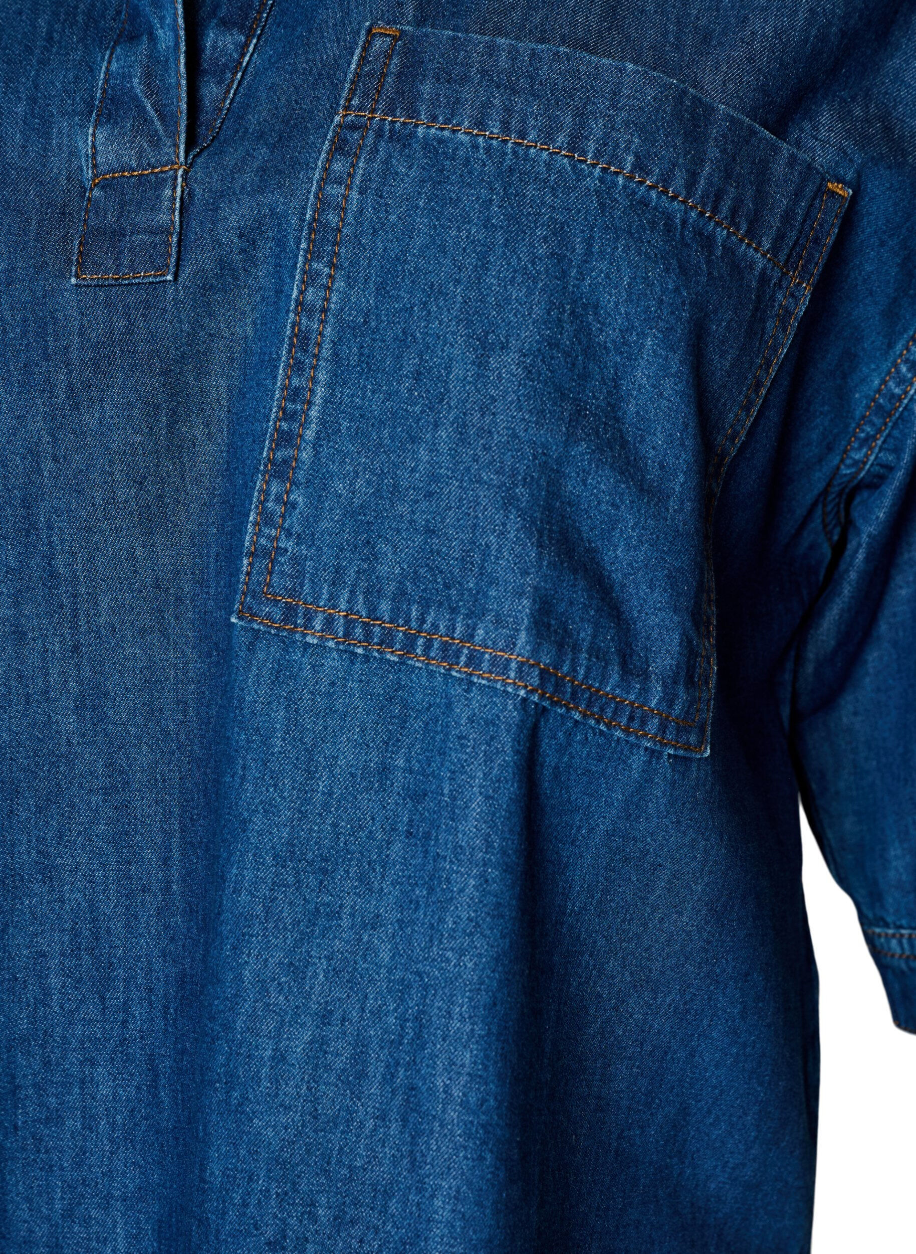ZizziChemisier en jean avec poche poitrine et manches coude, Bleu, Packshot image number 2