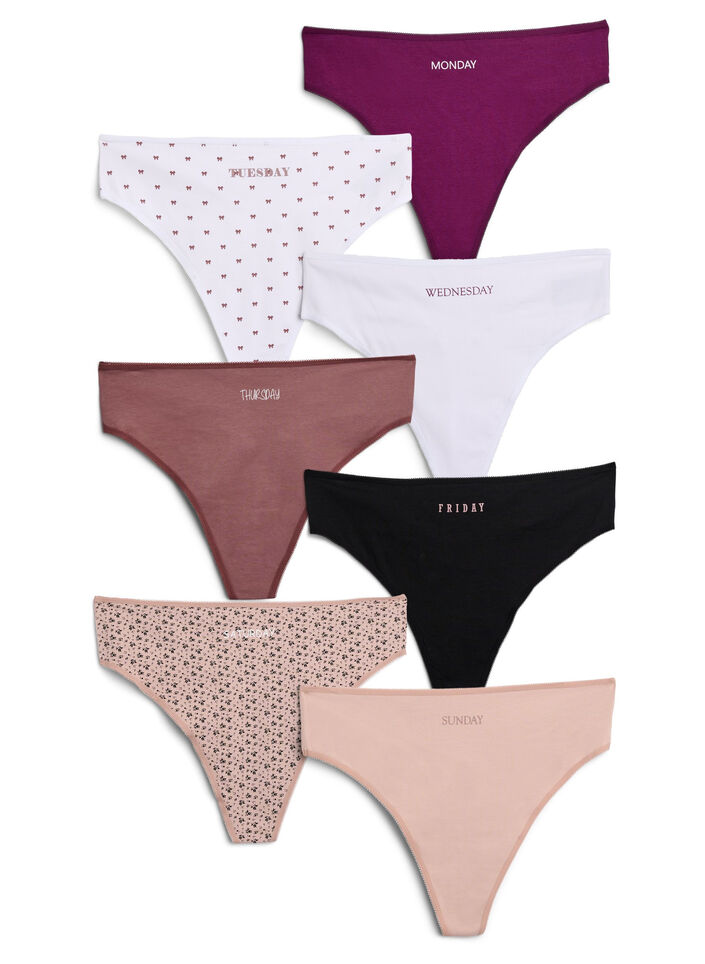 7-pack Strings en coton avec imprimés des jours de la semaine, Rose, Packshot image number 0