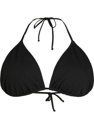 Soutien-gorge de bikini triangulaire avec structure en crêpe, Black, Packshot image number 0