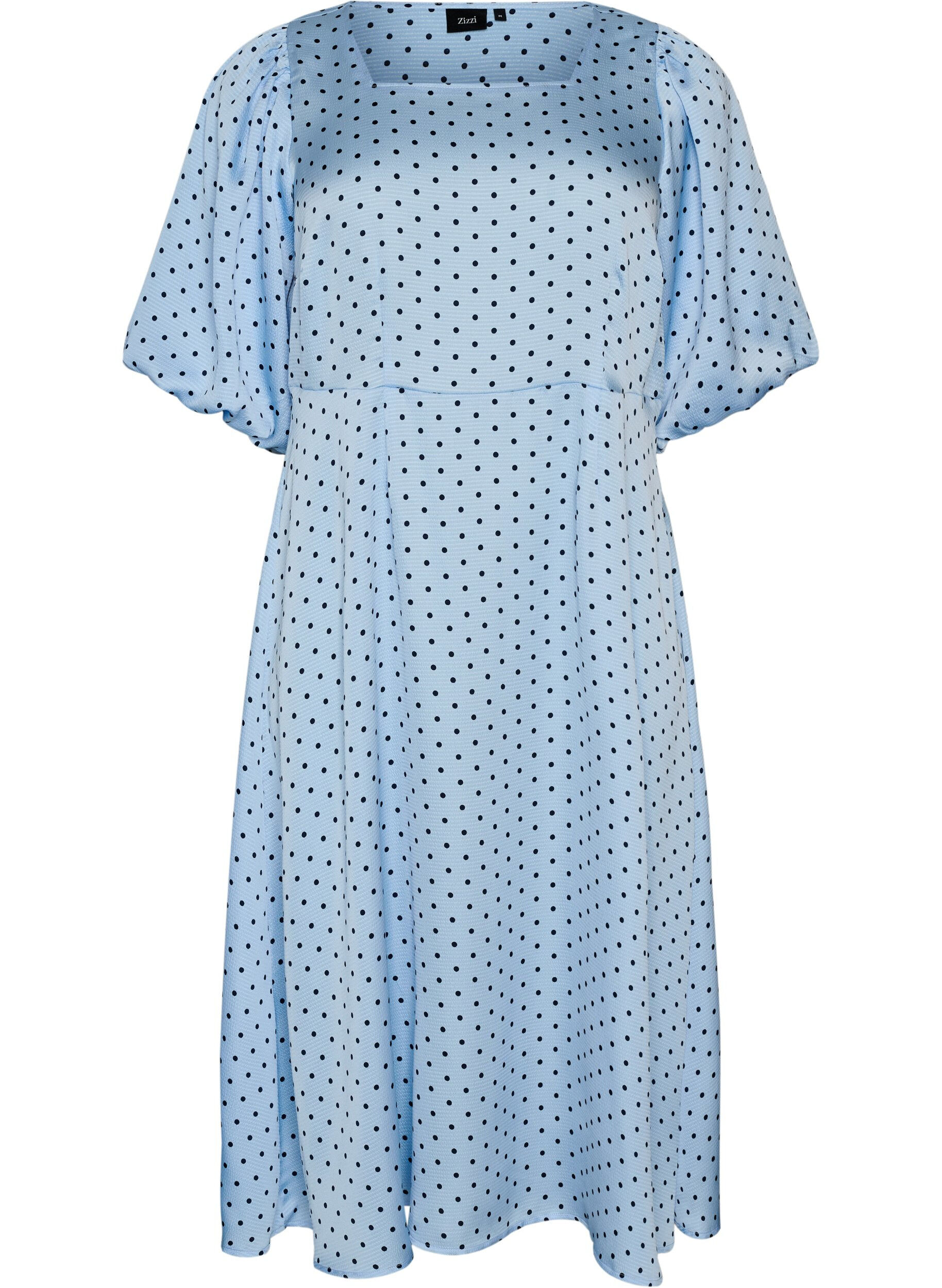 ZizziPolkadot midi-jurk met vierkante halslijn, Blauw, Packshot image number 0