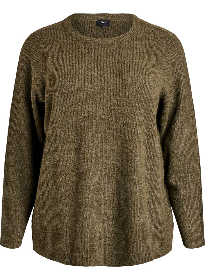 Gem&ecirc;leerde gebreide blouse met ronde hals, Groen, Packshot image number 0