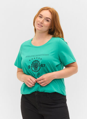 Katoenen t-shirt met korte mouwen en print, Sea Green, Model image number 0