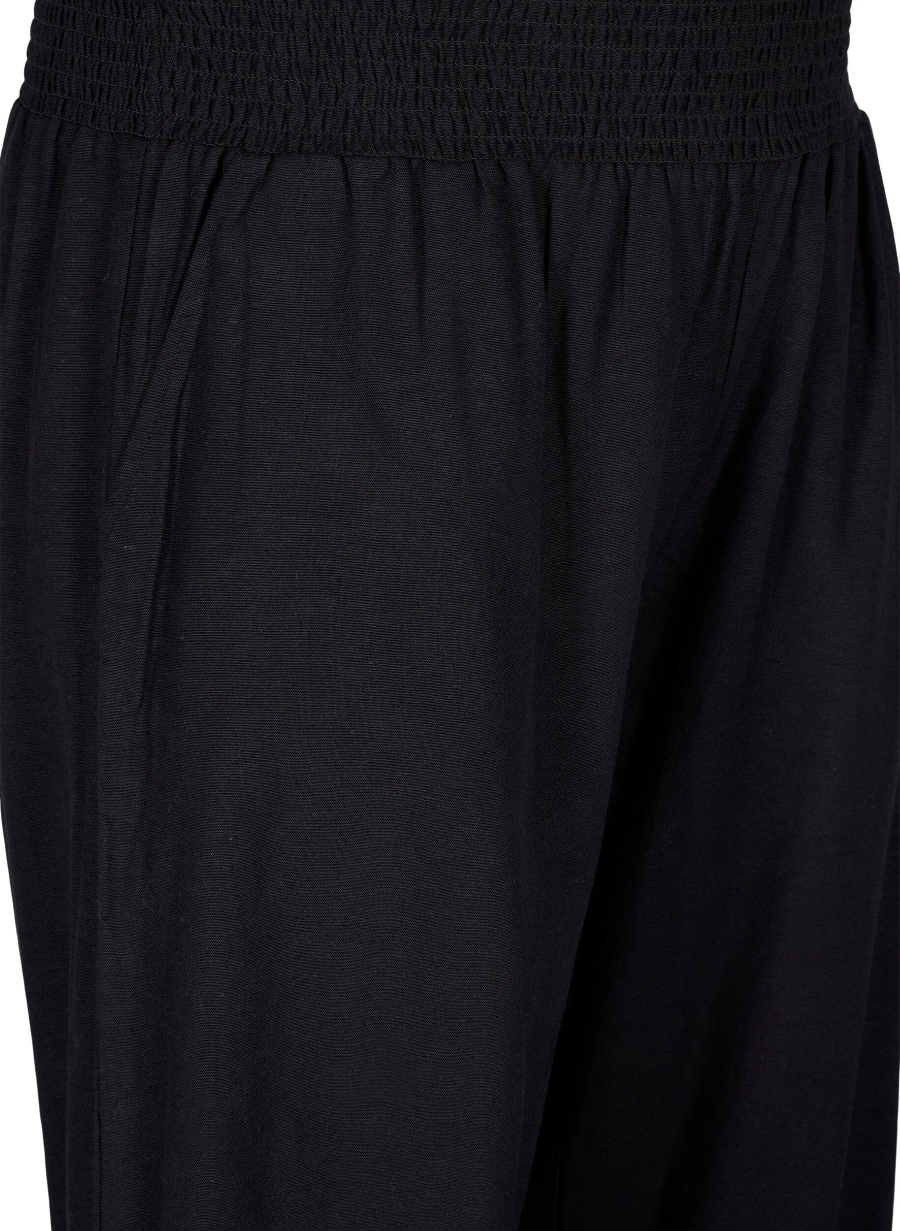 Zizzi Pantalon &agrave; smocks en lin, Noir, Packshot image number 2