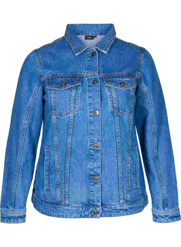 Veste en jean avec rivets bruts, Blue denim, Packshot image number 0