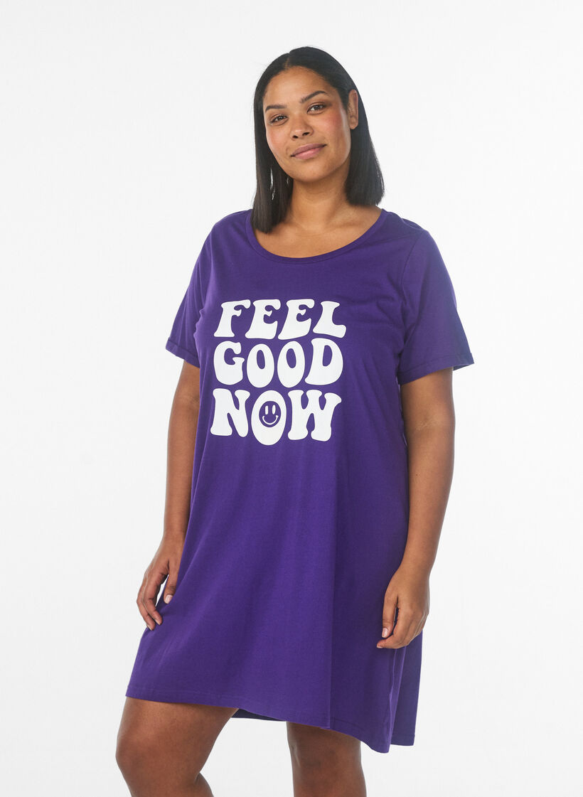 Nachtjapon met korte mouwen van biologisch katoen, Blauw, Model image number 0