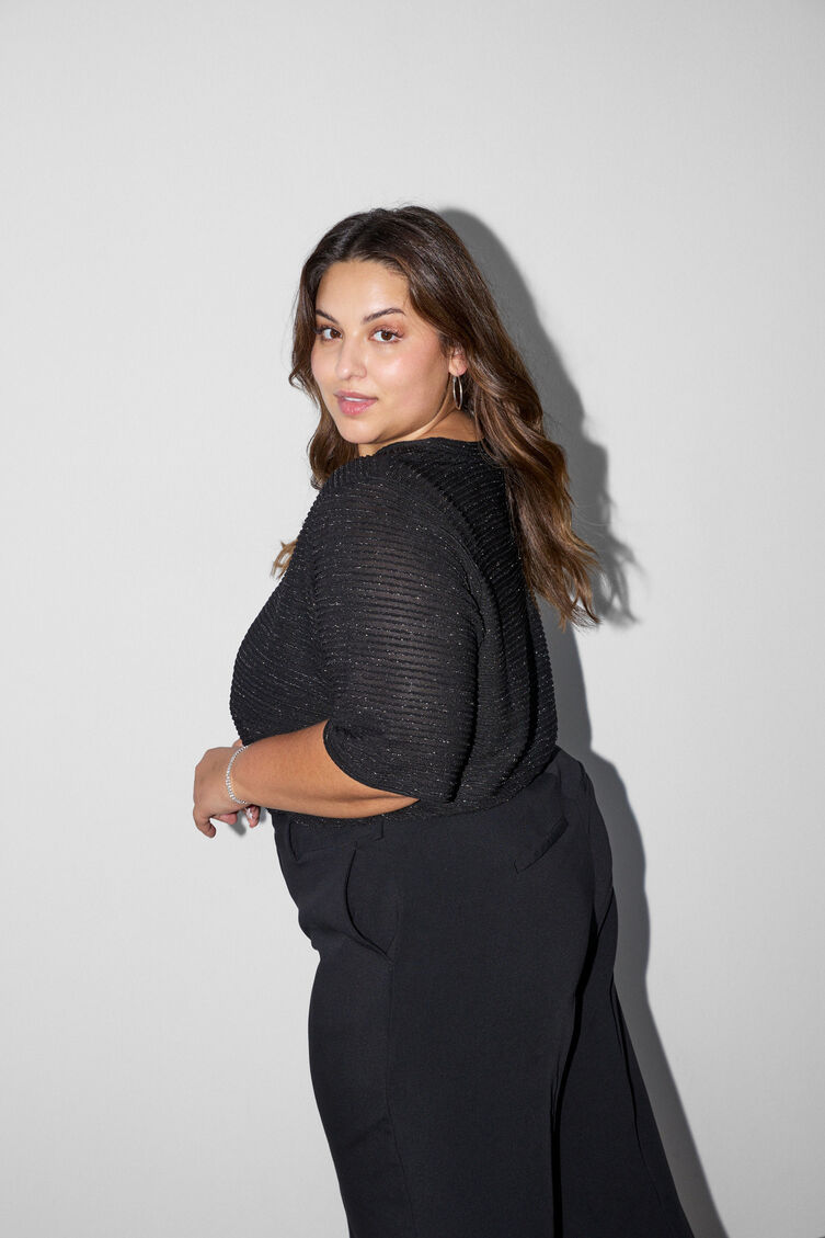 Blouse met structuur en glitter, Zwart, Model image number 2