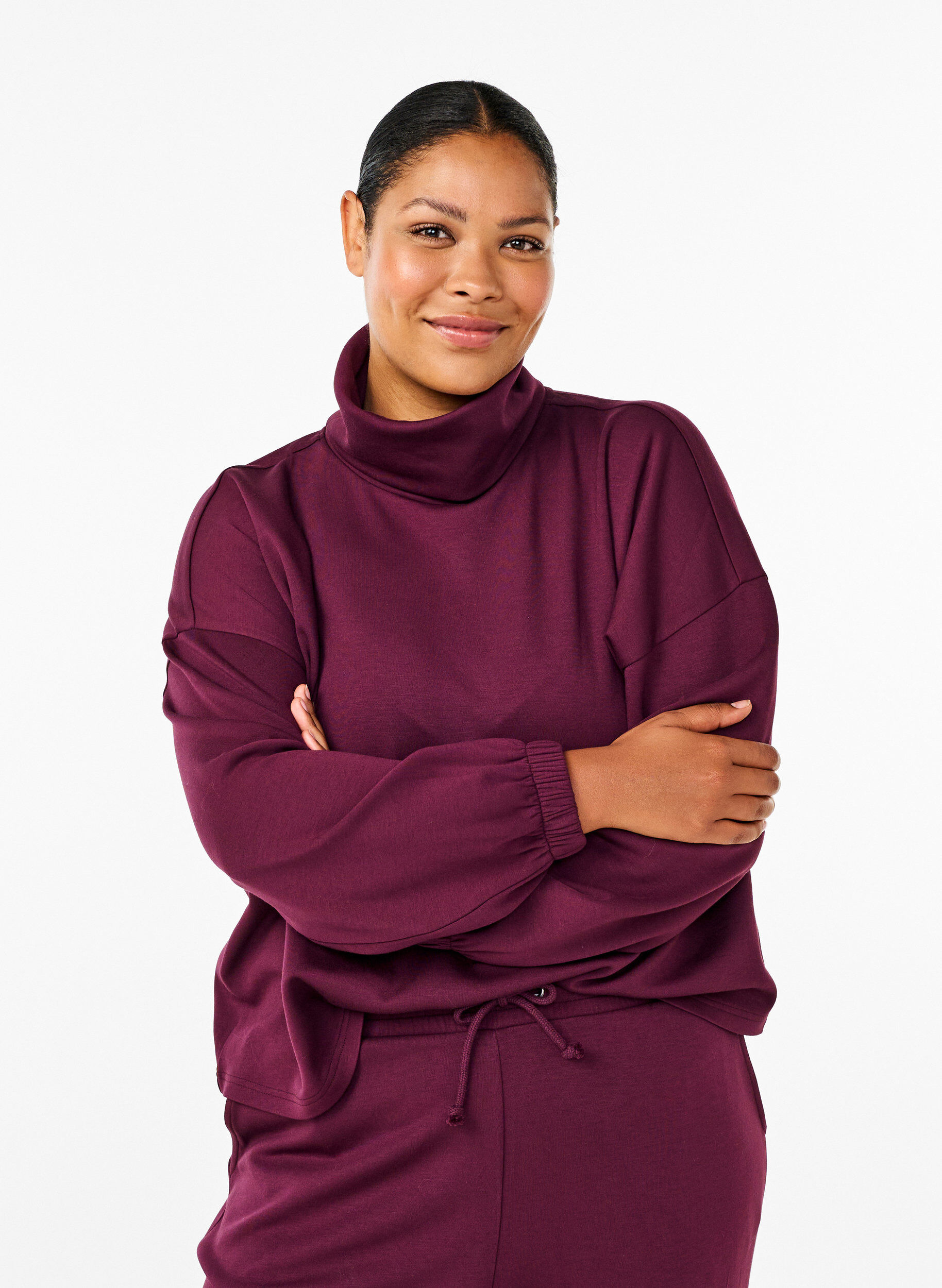 ZizziBlouse met turtleneck in modalmix, Donker Bordeaux, Model image number 0
