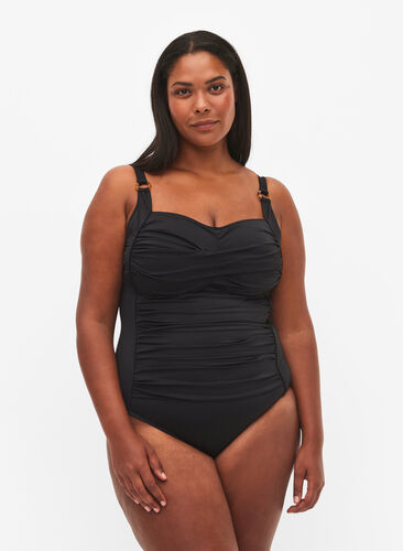 Maillot de bain matelassé avec draperies, Black, Model image number 0