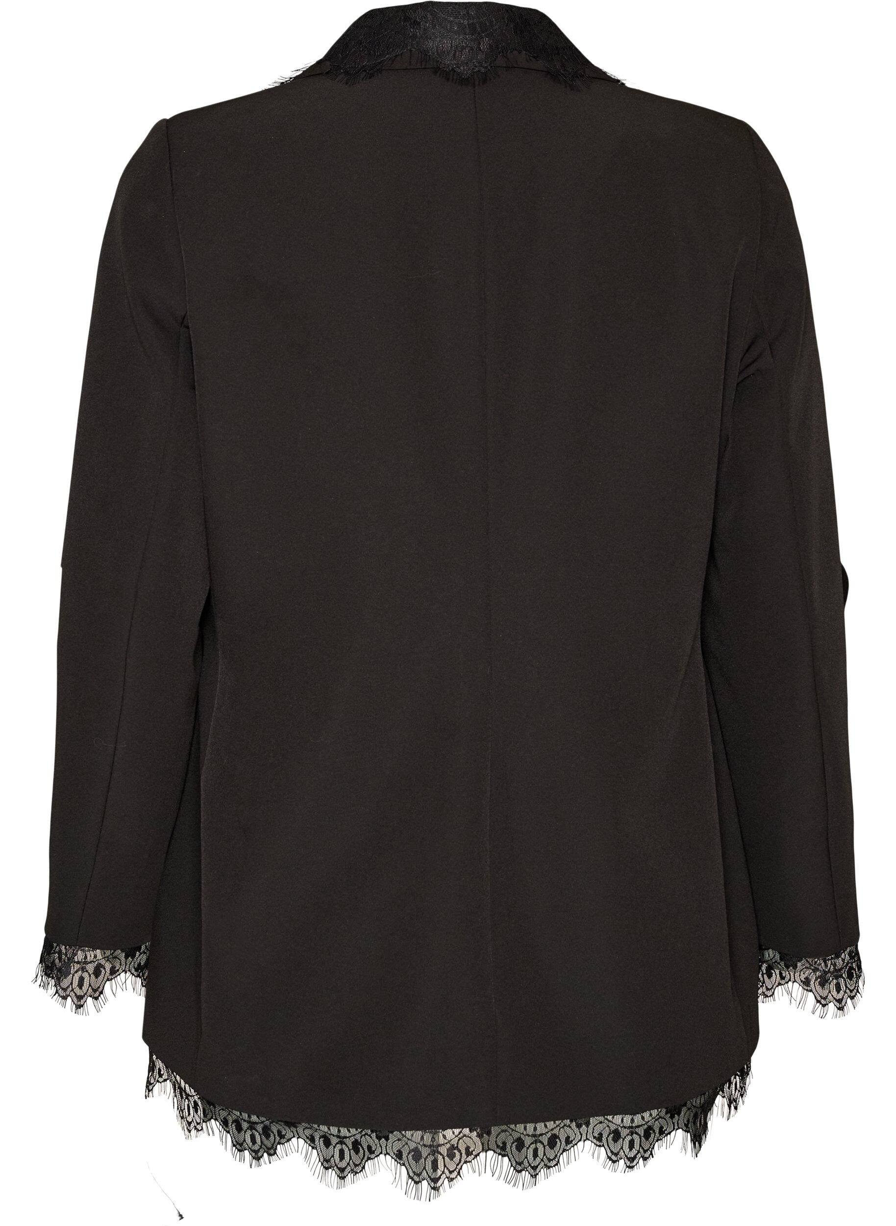 ZizziBlazer met kanten rand, Zwart, Packshot image number 1